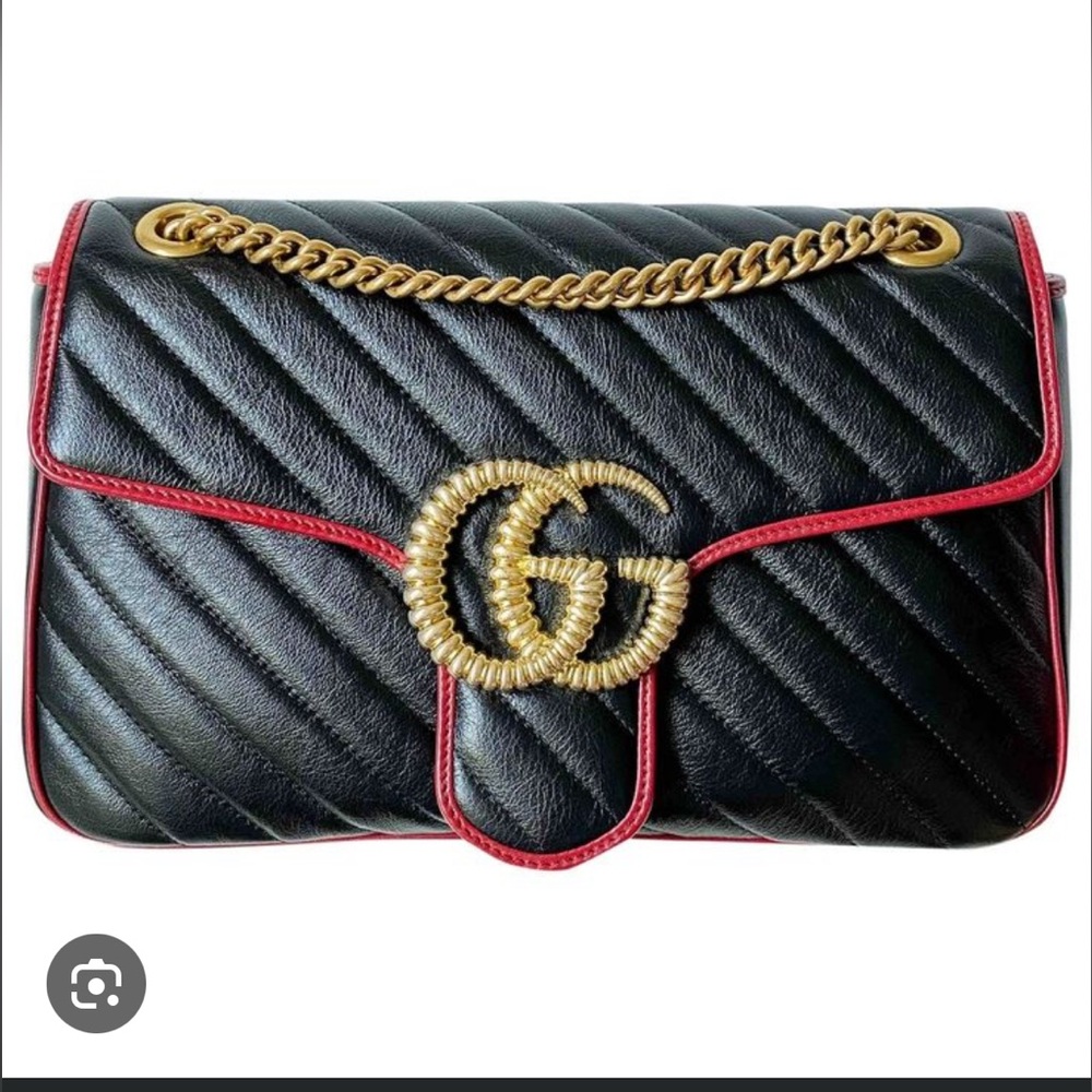 Gucci Black Marmont Crossbody Bag with Red Trim
